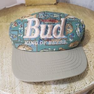 Vintage Budweiser Hat Fish Print Bud King of Beers